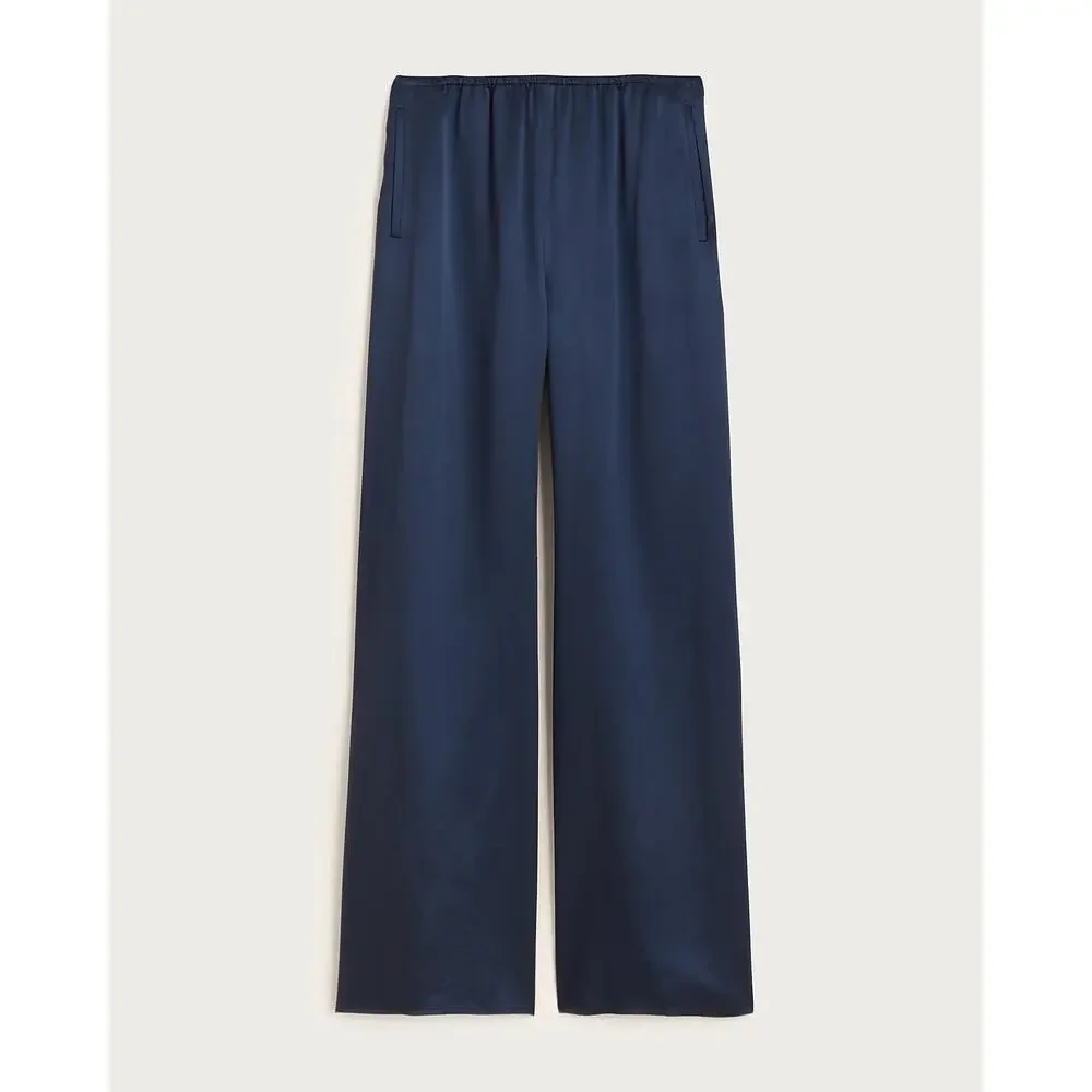J. Crew Womens Petite Cosmo Pant Stretch In Luster Charmeuse Navy Size M NWT
